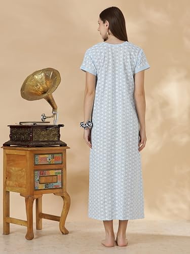 Image of 9shines Label Stylish Chikankari Cotton Nighty Maxi for Women | Full Length Nightgown | Nightdress with Pocket | Embroidery Nighty | Soft Comfortable Cotton Nightwear (1545)