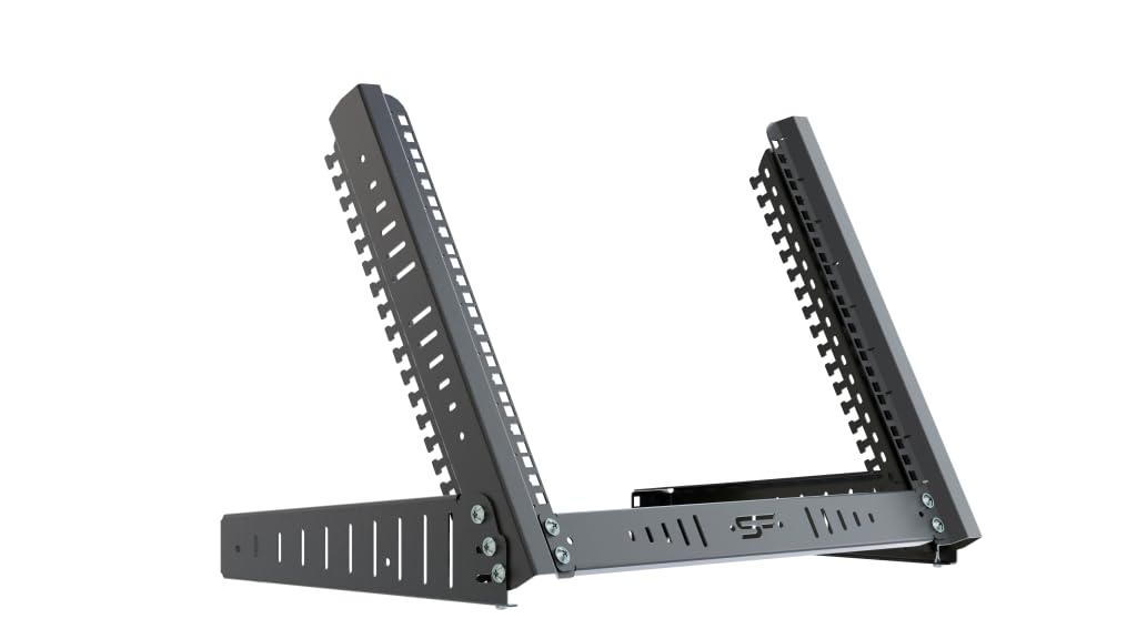 Supporto da Tavolo con Montaggio a Ripiano Rack 19 Pollici 8U - Armadio Rack e Armadietti per Apparecchiature di Rete - Ripiano per Armadio con Angolo di Inclinazione Regolabile