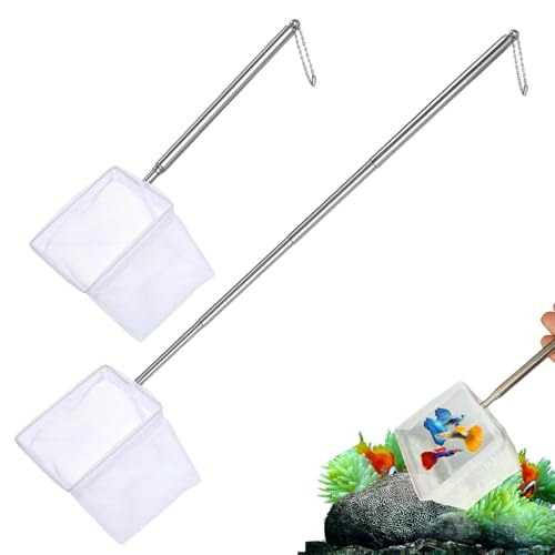 GWEOR Lot de 2 Épuisettes d'Aquarium Carrées Grande Taille - Filet à Mailles Fines pour Poissons et Nettoyage de Débris - Accessoire Robuste pour Aquariums...