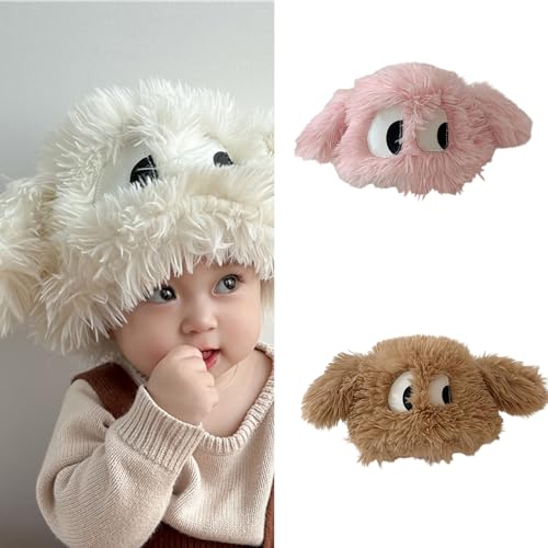 Bucket Hat,3D Eyes Hat for Toddler Winter Plush Cartoon Ear Skull Cosplay Party Hat for 1-3Year Kids Furry Bucket2