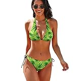 Weed Leaves Women's Printed Padded Halter Two Piece Triangle Bikini Spaghetti Strap Thong Swimsuit