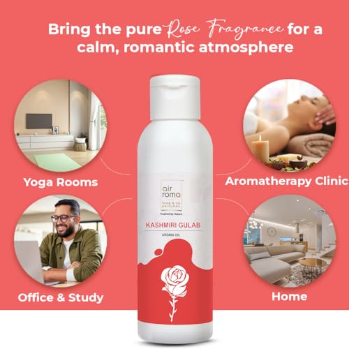 Image of AIR-ROMA Kashmiri Gulab Scented Aroma Diffuser Oil, Pure, Natural and Undiluted 100ml | Strong & Long-Lasting Aroma - Fragrance Oil for Home, Office, Candles