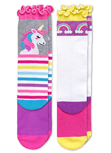 Jefferies Socks Girls' Unicorn Rainbow Stripe Ruffle Knee High Socks 2 Pack3