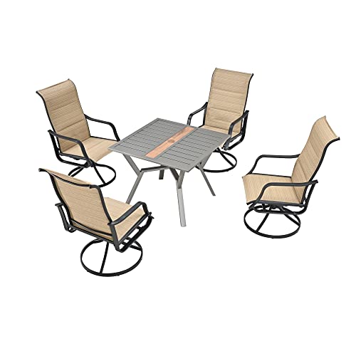 Image of LOKATSE HOME 5 Pieces Patio Dining Set Metal Furniture Outside Swivel Chairs and Square Table, Beige