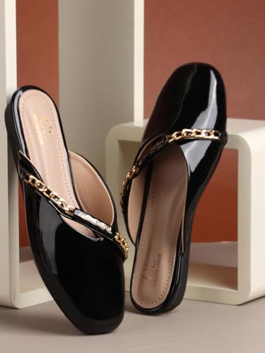 Image of Carlton London Women's Glossy Chain Detail Comfort Mules