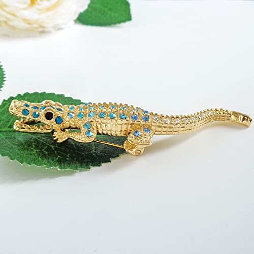 Image of Navachi 18k White Gold Plated White Crystal Crocodile Alligator Az7262 Brooch Pin