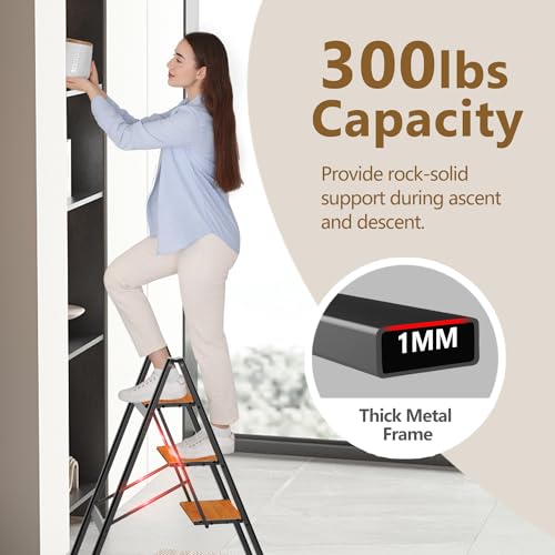 WOA WOA Escada de 3 degraus, banqueta dobrável de 3 degraus, escada de alumínio leve, banco portátil