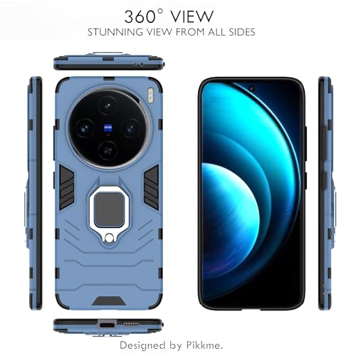 Image of Pikkme Vivo X100 5G Back Cover | D5 Tough Armor Bumper | 360 Protection Case | Ring Holder Stand Case for Vivo X100 5G (Blue)