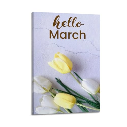 Poster de saison tulipe jaune 40x60 cm style cadre pour déco murale