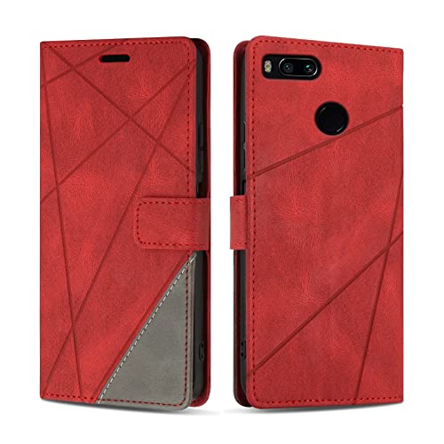 SONWO Hülle für Xiaomi MI A1, Premium PU Leder Handyhülle Flip Hülle Wallet Silikon Schutzhülle Klapphülle für Xiaomi MI A1, Rot