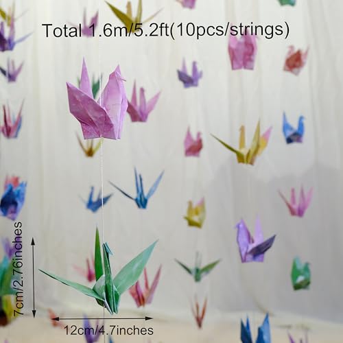 Image of Starry Sky Crane Paper Hanging Garlands(3stringsX 5.2ft), Watercolor Galaxy Origami Birds Streamers for Bedroom Bridal Shower Baby Shower Birthday Party Supplies Garden Ceiling Hanging Decor