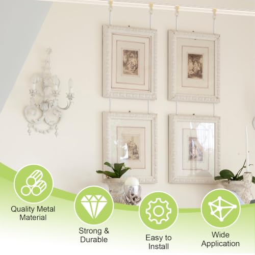 Image of Picture Hanging Kit-6Pcs Picture Rail Hooks with 6Pcs Pearl Picture Hanging Chain Picture Display Hanging System for Wall Picture, Exhibition(30CM)