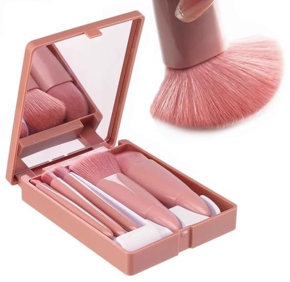 MVM Enterprise Mini Makeup Brush Set, Portable Mini Makeup Brush Case, Professional Travel Makeup Brush Set, Comes with Mirror, Ladies Face Eyebrow Blush and Lip Gloss. (1 Set)