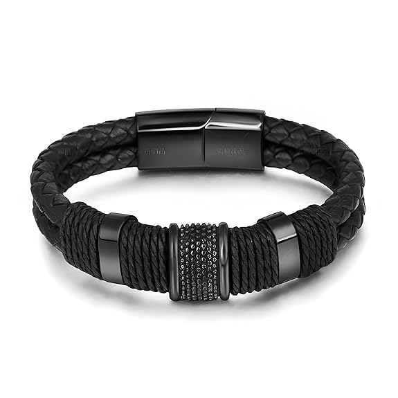 Mens Bracelet Punk Style Mens Fashion Black Woven Rope Creative Bracelet Stainless Steel Magnetic Bangle Jewelry Boyfriend Gift Jewelry for Men (B0D92HDH7M) Amazon Price History, Amazon Price Tracker