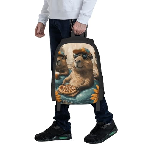 Image of Cute Capybara Print Backpack For Men Women Lightweight Daypack For Daily Commutes Business Travel Hiking