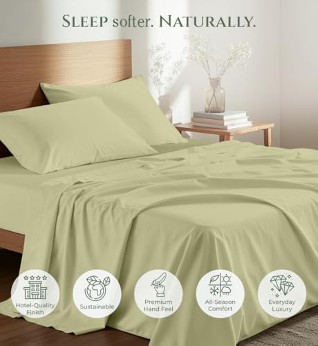 Image of Royale Linens 100% Organic Cotton Queen Size Flat Sheet Only - Percale Top Sheets - Queen Flat Sheet Sold Separately - Lightweight & Soft 100% Cotton Sage Green Bed Sheets Only (90 inch x 102 inch, SageGreen)