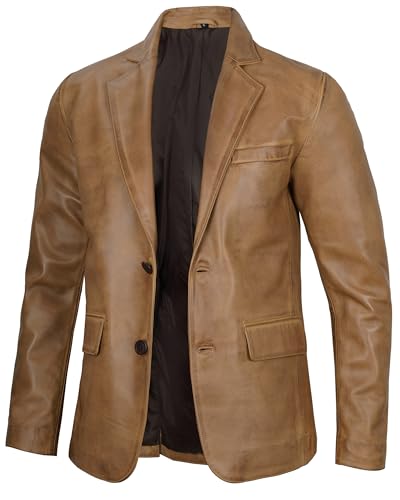 Image of Blingsoul Mens Leather Blazer Jacket - Real Lambskin Sport Coat with Notch Lapel Collar