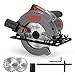 Kreissäge, Handkreissäge mit Laserführrung (1500W 5000RPM), Max. Schnitttiefe: 65 mm（90°) /45 mm(45°), Kupfermotor, mit 2 Sägeblättern 190mm (24T/40T), Sicherheitsschalter für Holz DIY
