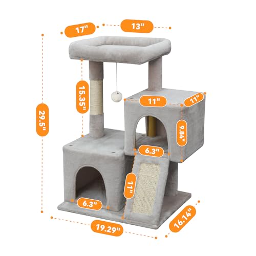 Árbol para gatos de 29.5 pulgadas con doble condominio blanco-gris miniatura 3