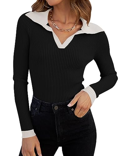 Image of ZESICA Fall Sweaters for Women 2026 Long Sleeve V Neck Ribbed Knit Pullover Tops Casual Slim Fit Basic Tee Shirts