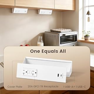 SURAIELEC 9" Under Cabinet Hardwired Power Strip with GFCI, 20A TR GFCI Outlet + USB-A & USB-C, Angled Trapezoid Design, Modular Extension System (No Cutting), Aluminum Housing, 125V 20A, ETL Listed