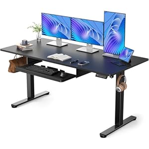 ErGear Large Electric Standing Desk with Keyboard Tray, 63×28 Inches Adjustable Height Sit Stand Up Desk, Home Office Desk Computer Workstation, Black