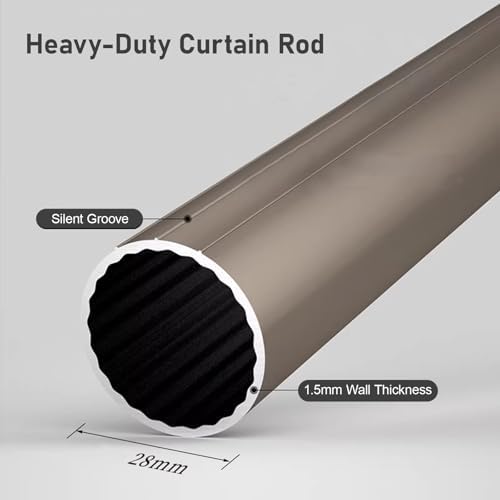 28mm Dark Gray Aluminum Double Curtain Rods with Brackets & Rings - Adjustable Wall-Mounted Drapery Rods for Layered Sheer & Blackout Curtains in Bedroom & Living Room (280cm)