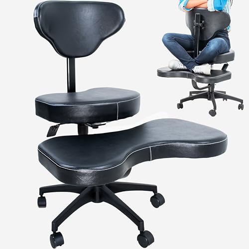 Image of VIVO Black Mobile Cross Legged Office Chair with Back Support, CHAIR-CL03B | For Yoga Meditation, ADHD, Height Adjustable, Full Swivel Seat, Holds 242 lbs