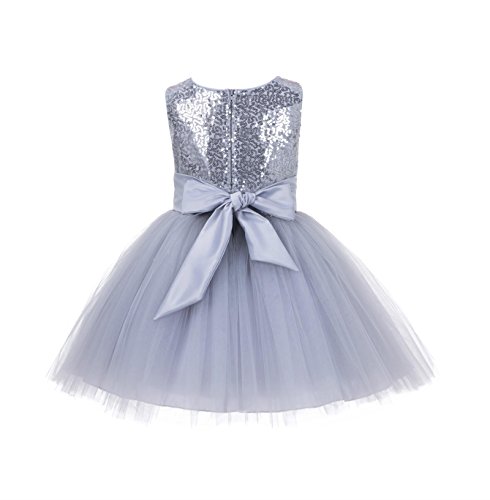 Wedding Pageant Sparkling Sequins Mesh Flower Girl Dress Tulle Toddler Princess Birthday Recital 124NF2