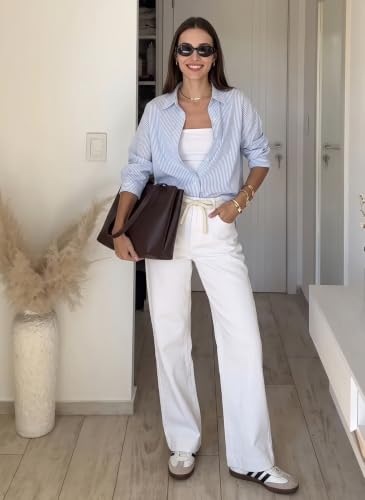 Image of Sidefeel Women's High Waisted Straight Leg Jeans Drawstring Denim Pants