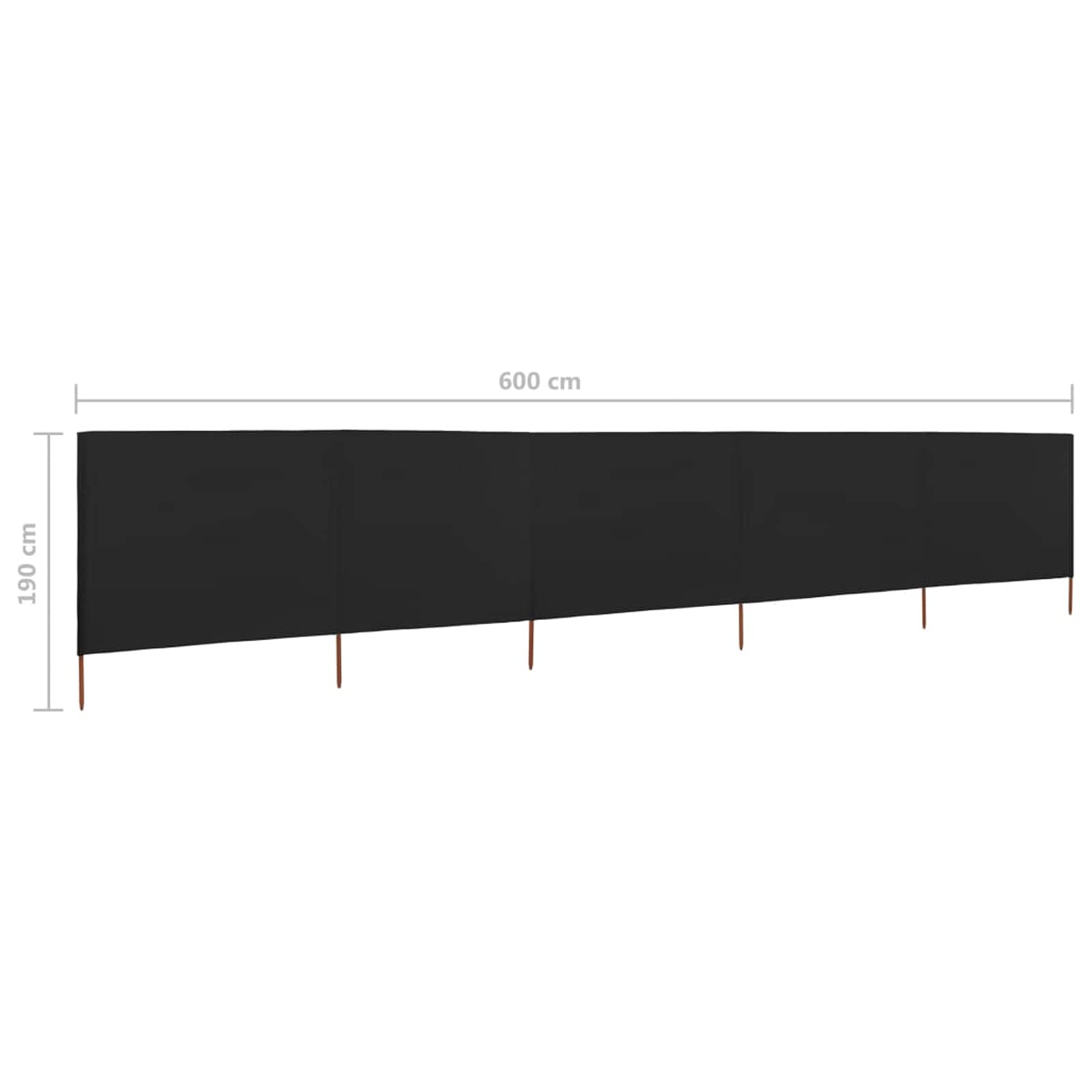 ShGaxin Paravento da spiaggia a 5 pannelli, tessuto nero, 600 x 160 cm, antivento da spiaggia, tenda da spiaggia