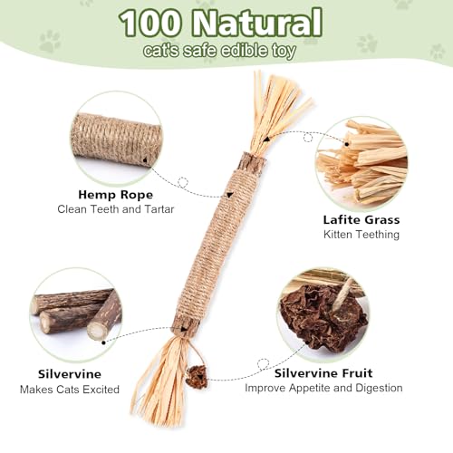 image for WOUSEDO 6 Pack Silvervine Sticks Cat Toy, Natural Chew Stick for Denta