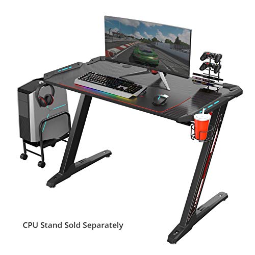 Image of Carbon X Pro Ergonomic Z2 Gaming Desk | Computer Gaming Desk with Retractable Cup Holder, Headset Hook | RGB Light (Black)