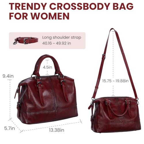 Image of HESHE Leather Tote Bag Shoulder Purses for Women Satchel Crossbody Handbags | Genuine leather Designer Top Handle Work Travel Bags Large Capcity Crossbody Ladies