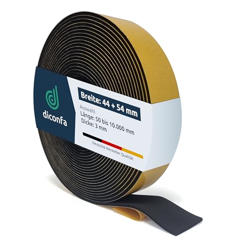 diconfa Dachfenster Dichtung schwarz kompatibel mit VELUX - WÄHLBAR Breite 44mm, 54mm - Länge 0,05m bis 10m - AUSWAHL: 54mm x 2000mm - Schaumdichtung selbstklebend Lüftungsklappe Holz Kunststoff