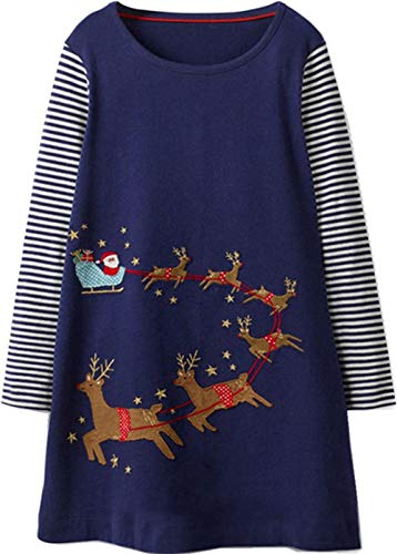 Miscoloor - Vestido - Trapecio o Corte en A - Rayas - Manga Larga - para niña Azul Marino 40 W/34 L Cover