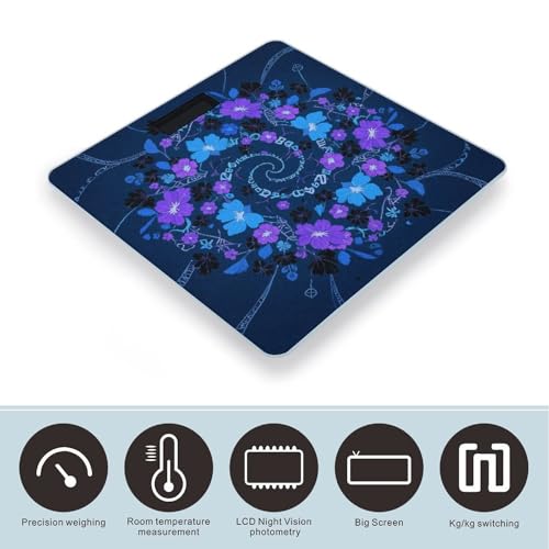 Báscula de baño digital con diseño floral azul, púrpura y negro miniatura 3
