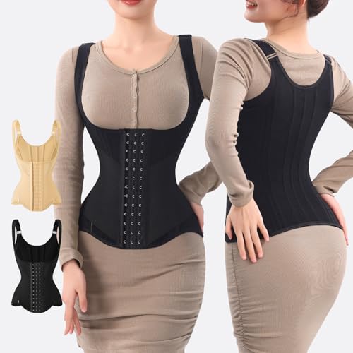 MISTHIN Waist Trainer for Women Corset Shapewear Tummy Control Vest Waist Cincher Shaper Workout Girdle (Black, X-Large) - Thumbnail 3