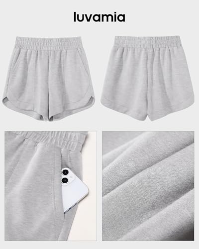 luvamia Sweat Shorts Women Pull On Lounge Shorts Women Trendy Shorts for Women Heather Grey Shorts for Women Trendy Wide Leg Shorts Womens Sweat Shorts with Pockets Size Large Fits Size 12 Size 14