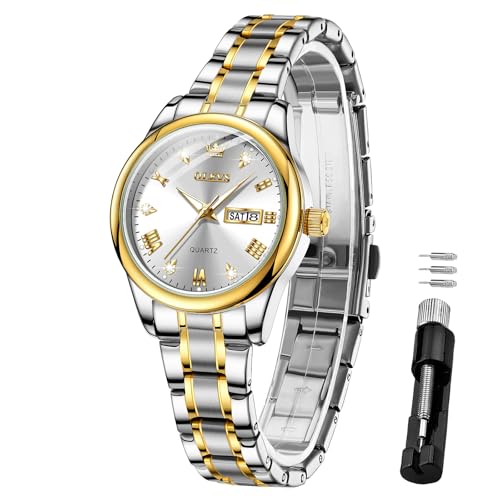Montre à quartz analogique OLEVS L5563 étanche pour femme en acier inoxydable doré