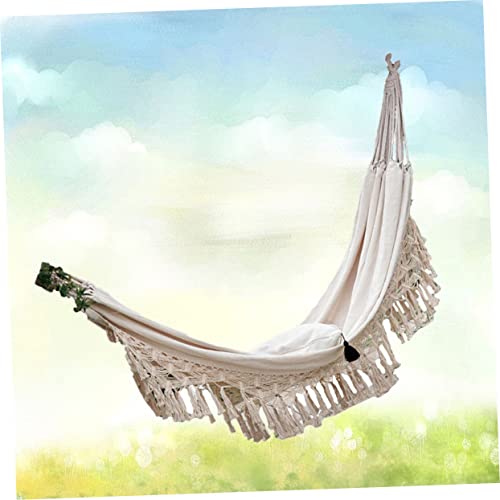 Hamaca portátil de macramé con flecos con soporte, columpio de tela de algodón para adultos, silla colgante al aire libre para acampar y viajes - imagen 3