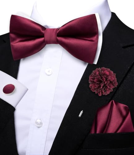 Image of Dubulle Mens Paisley Striped Bowtie Set Pre-tied Bowtie for Men and Pocket Square Set Wedding Business