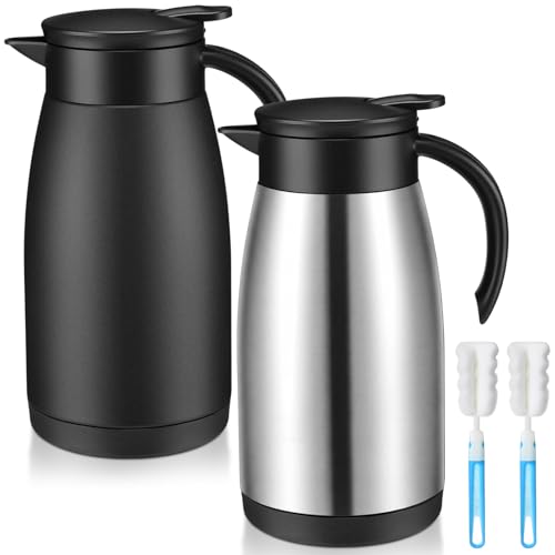 Image of Norme 2 Pcs Thermal Coffee Carafe Insulated Stainless Steel Coffee Carafe for Hot Liquid Vacuum Thermal Pot Creamer Pitcher Dispenser with Brushes Keeping Hot Water Milk(Black, Silver,34 oz)