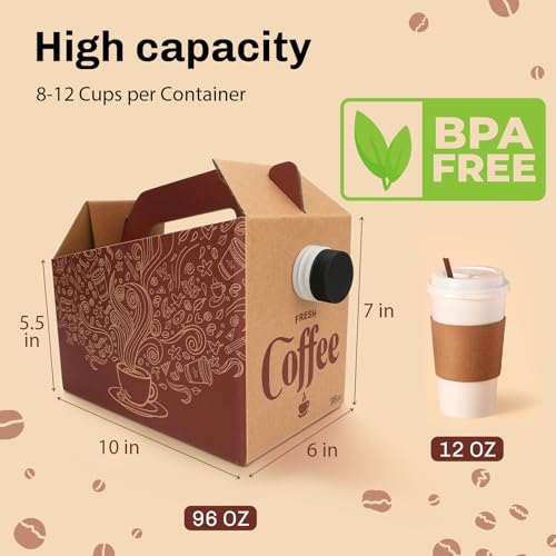 INPARALLUV 10 Pack Disposable Coffee Box Dispensers Coffee to Go Drink Containers Insulated Hot Beverage Dispenser coffee Carrier with Handle Beverage Server for Parties Catering Take Out (96 oz)