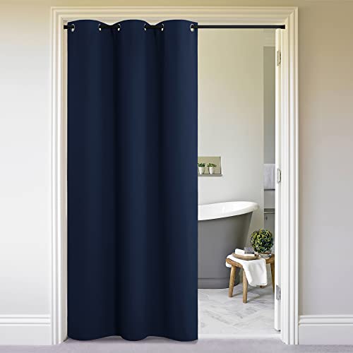 Image of NICETOWN Doorway Curtain Room Divider Drape Screen Partitions, Vertical Blind for Sling Door, Blackout Window Curtains Privacy Blind for Patio (Navy, 1 Panel, 12ft Tall x 5ft Wide)