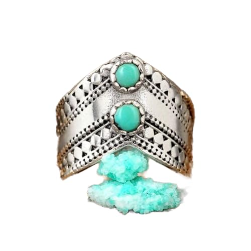 LRGKMCWTOB Turquoise Ring Sterling Silver 925 Genuine Gemstones Vintage Women's 925 Sterling Silver Ring Natural Bohemia Turquoise Jewelry Turquoise Moonstone Ring Wedding Jewelry（Size 6）