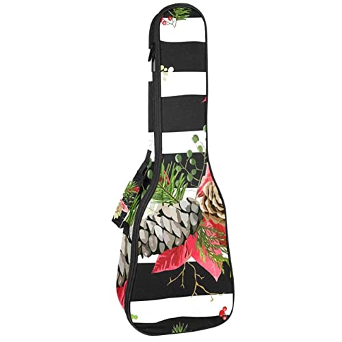 Housse de transport vintage pour ukulélé soprano ténor et concert avec fleurs poinsettia sur rayures noires et blanches… - Les Beatles, Paul McCartney, John Lennon, RIngo Starr, George Harrison Housse de transport vintage pour ukulélé soprano ténor et concert avec fleurs poinsettia sur rayures noires et blanches…