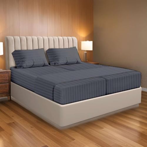 Ready To Rest 100% Egyptian Cotton Split California King Sheets Sets for Adjustable Bed 5 Piece, Fits Mattress Upto 16" Deep, Ultra Soft, Cooling Bed Sheets, Stone Grey Stripe