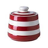 Cornishware Red and White Stripe Stoneware Covered Sugar Bowl | Cornish Sugar Jar with Lid