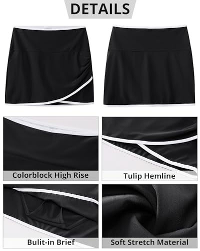 GRAPENT Swim Skirt for Women High Waisted Ruched Bikini Bottoms Colorblock Swimsuit Tulip Bathing Suit Skirts with Brief4
